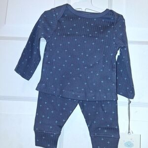 Kids Long-Sleeve Matching Set in Navy with Aqua Cross Print